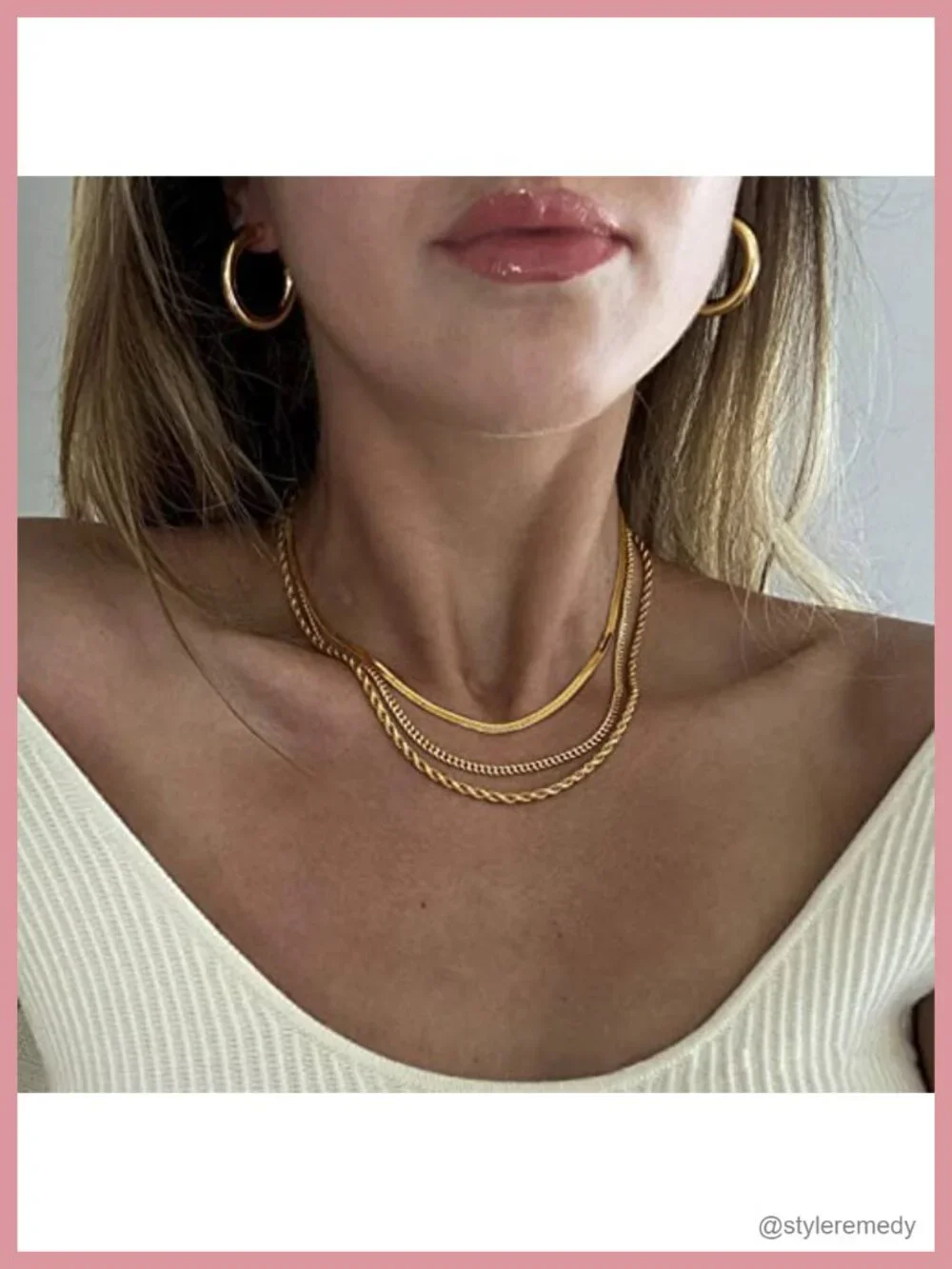 14K Gold Plated Herringbone Snake Choker Necklace Set Non Tarnish - Picture 2 of 6